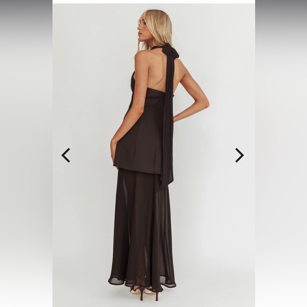 Opulent Halterneck Layered Maxi Dress Black - Picture 3 of 12